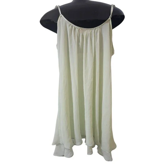 Oscar de la Renta Pink Label Chiffon Chemise Gown Satin Trim Green XL B6.1 - Picture 2 of 9